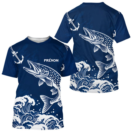 Maillot Pêche Ancre & Brochet Personnalisé - Bleu & Blanc - T-Shirt Homme
