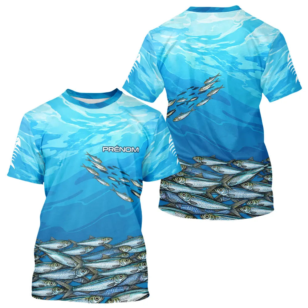 Maillot Pêche Anti UV Bleu Océan - Personnalisé Prénom - T-Shirt Homme