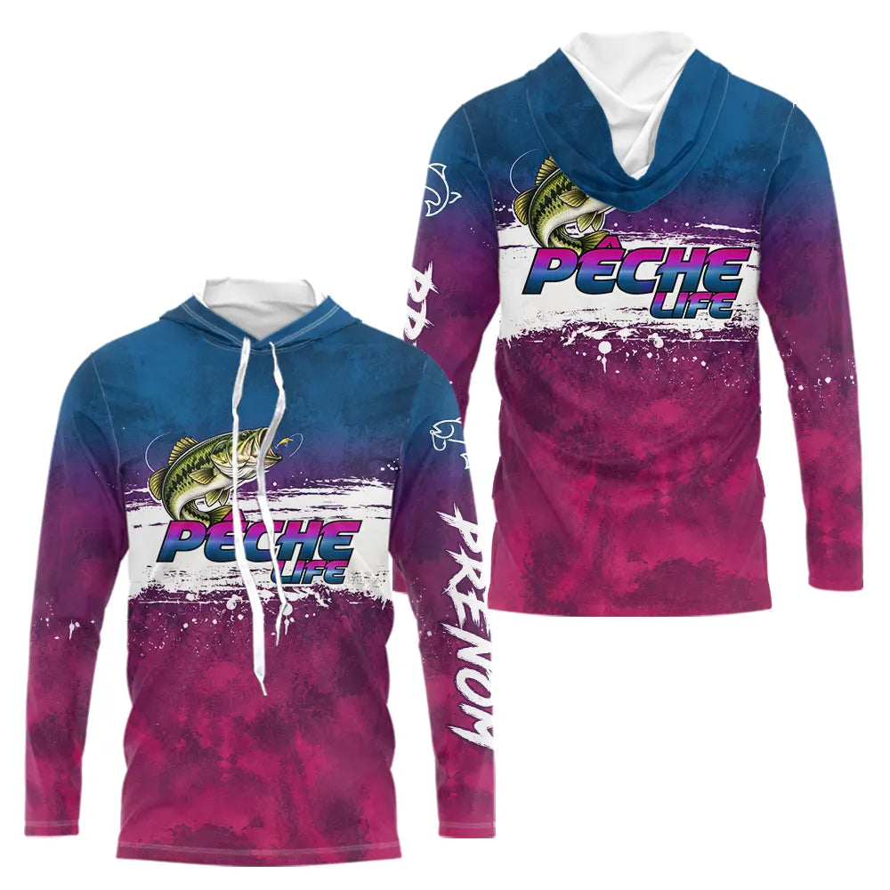 Maillot Pêche Bass Bleu Violet - Homme Personnalisé - Long Sleeves Hoodie Homme