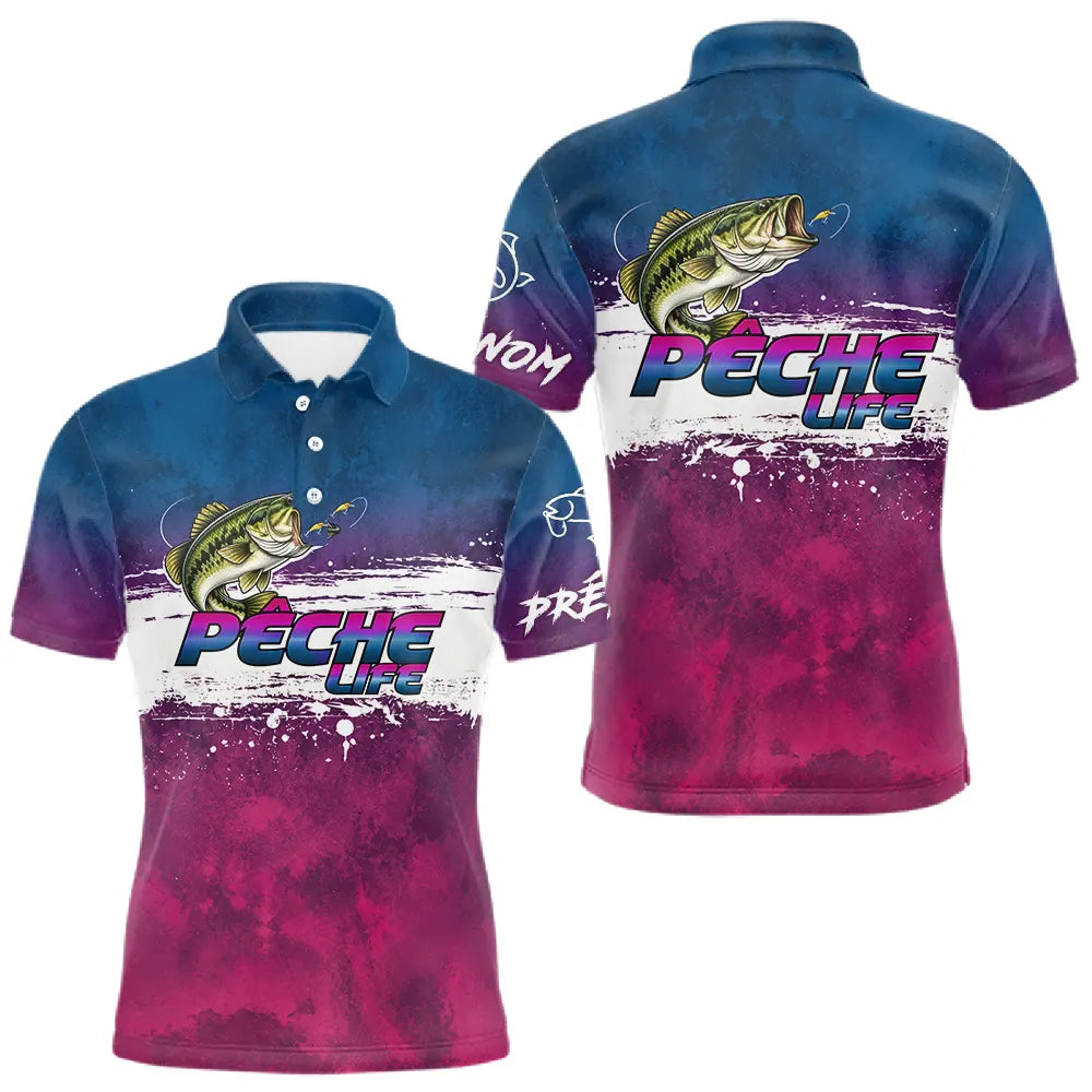 Maillot Pêche Bass Bleu Violet - Homme Personnalisé - Polo Homme