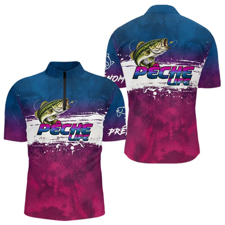 Maillot Pêche Bass Bleu Violet - Homme Personnalisé - Polo Zippé Homme