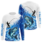 Maillot Pêche Bass Personnalisé Prénom - Bleu & Blanc Anti UV - Long Sleeves Homme