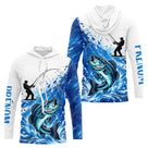 Maillot Pêche Bass Personnalisé Prénom - Bleu & Blanc Anti UV - Long Sleeves Hoodie Homme