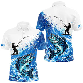 Maillot Pêche Bass Personnalisé Prénom - Bleu & Blanc Anti UV - Polo Homme