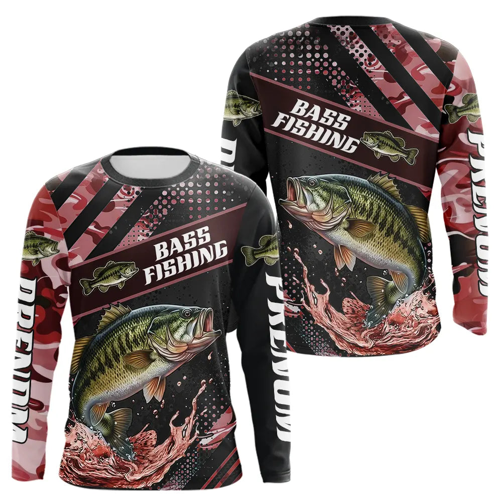 Maillot Pêche Bass Rouge à Manches Longues - Homme Personnalisé - Long Sleeves Homme