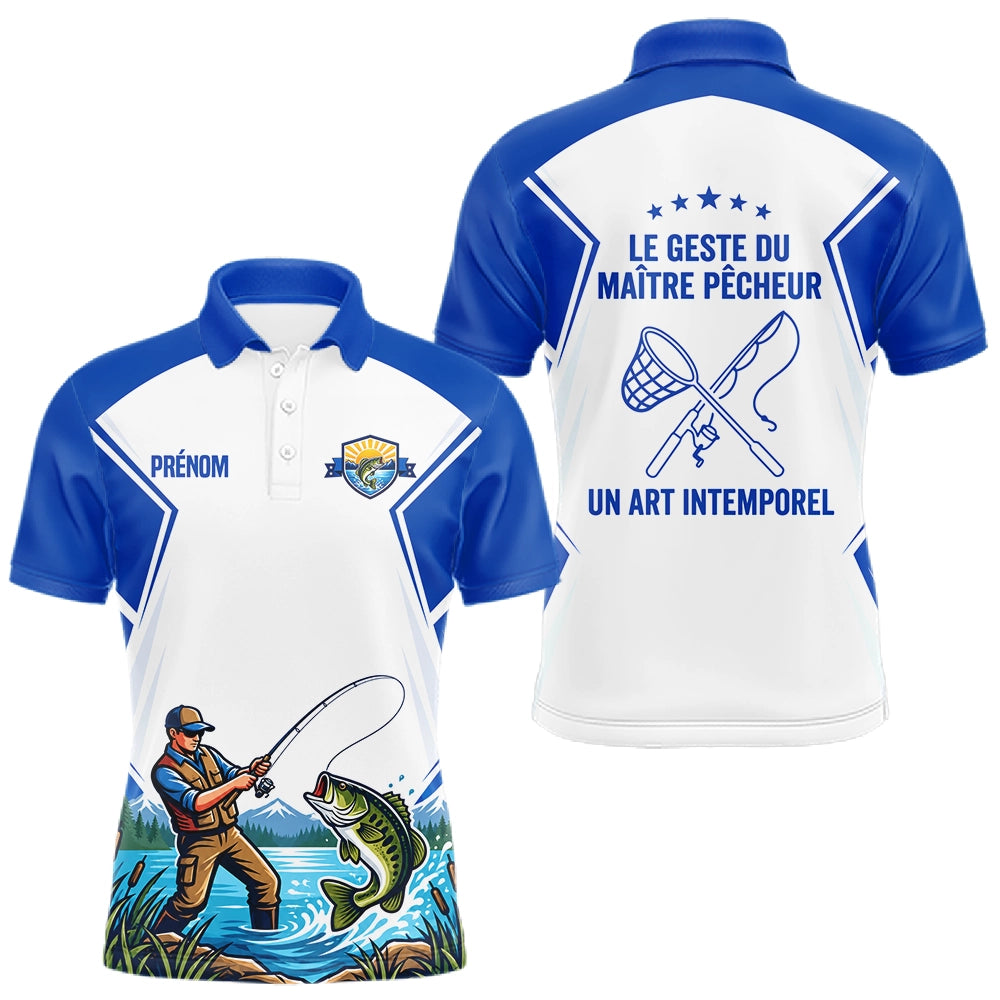 Maillot Pêche Bleu & Blanc Personnalisé - Le Geste du Maître - Polo Homme