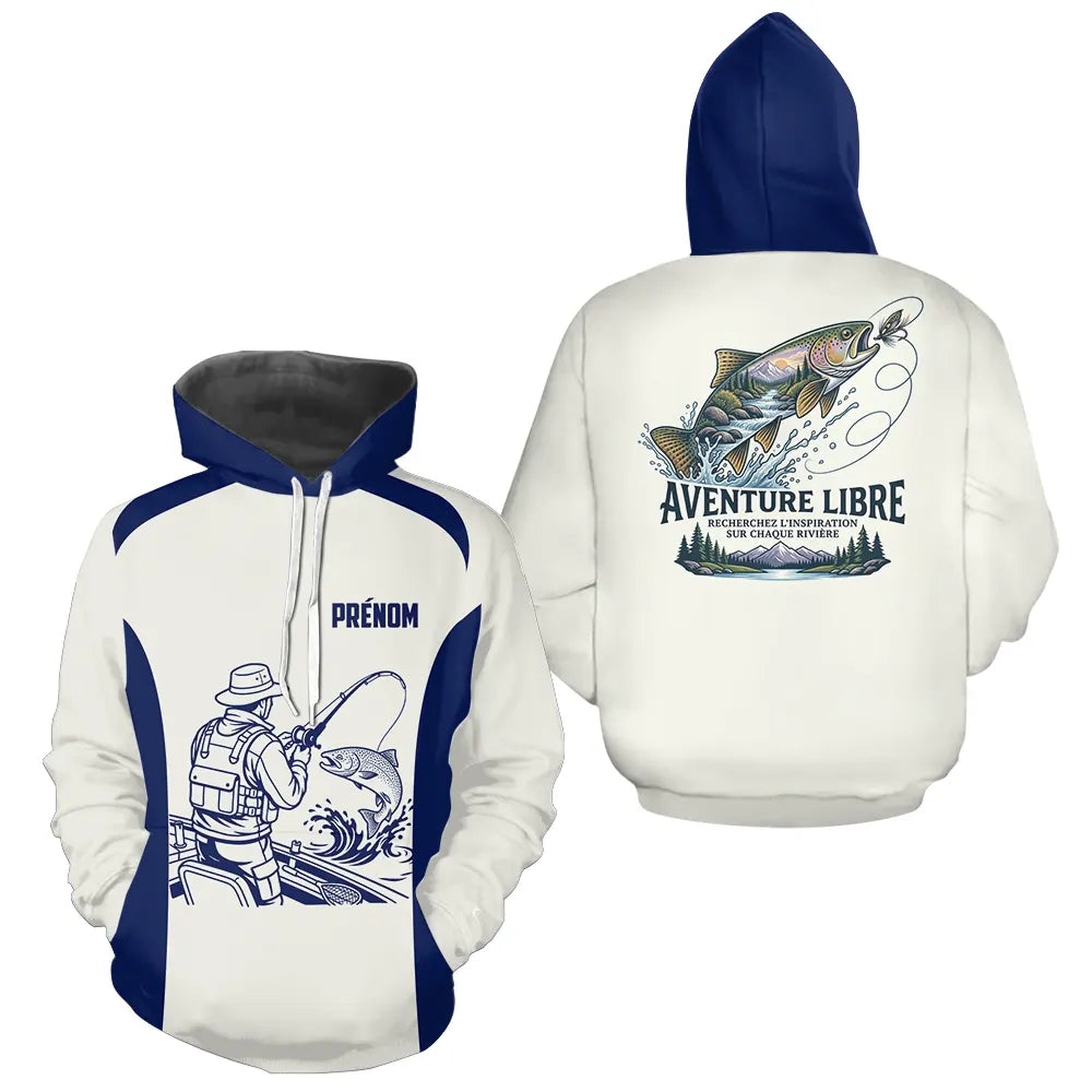 Maillot Pêche Bleu & Crème Truite - Aventure Rivière Personnalisé - Hoodie Homme