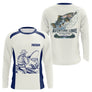 Maillot Pêche Bleu & Crème Truite - Aventure Rivière Personnalisé - Long Sleeves Homme