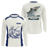 Maillot Pêche Bleu & Crème Truite - Aventure Rivière Personnalisé - Long Sleeves Homme