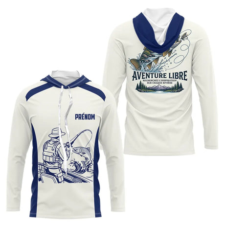 Maillot Pêche Bleu & Crème Truite - Aventure Rivière Personnalisé - Long Sleeves Hoodie Homme