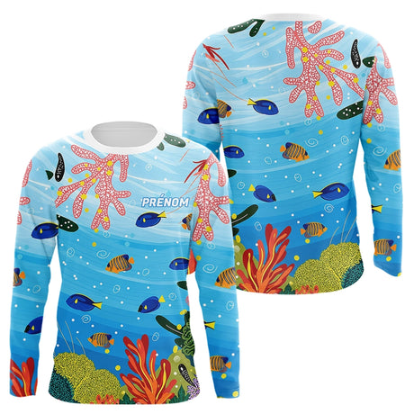 Maillot Pêche Bleu Récif Corail Personnalisé - Homme Femme - Long Sleeves Homme