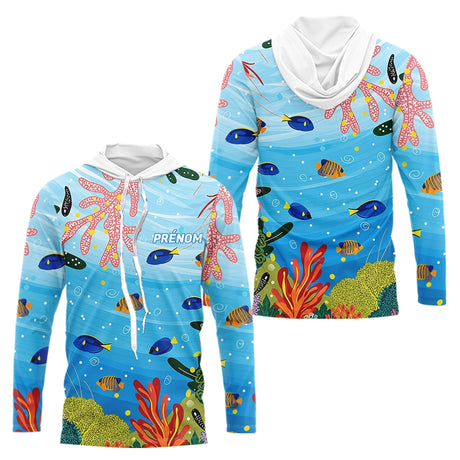 Maillot Pêche Bleu Récif Corail Personnalisé - Homme Femme - Long Sleeves Hoodie Homme