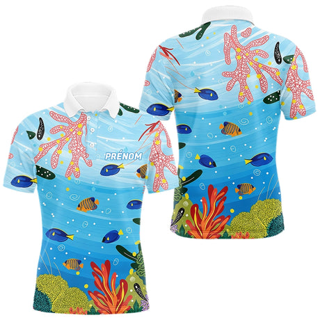 Maillot Pêche Bleu Récif Corail Personnalisé - Homme Femme - Polo Homme