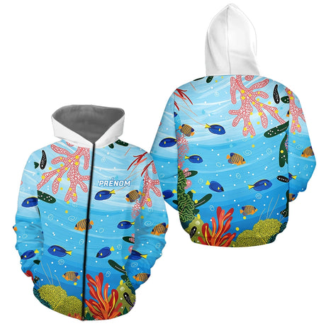 Maillot Pêche Bleu Récif Corail Personnalisé - Homme Femme - Zippé Hoodie Homme