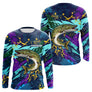 Maillot Pêche Brochet - Camo Violet & Bleu Personnalisé - Long Sleeves Homme