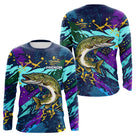 Maillot Pêche Brochet - Camo Violet & Bleu Personnalisé - Long Sleeves Homme