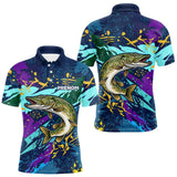 Maillot Pêche Brochet - Camo Violet & Bleu Personnalisé - Polo Homme