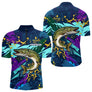 Maillot Pêche Brochet - Camo Violet & Bleu Personnalisé - Polo Zippé Homme
