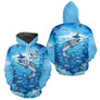 Maillot Pêche Brochet Bleu Personnalisé - Design Anti-UV - Hoodie Homme