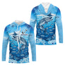 Maillot Pêche Brochet Bleu Personnalisé - Design Anti-UV - Long Sleeve Hoodie Homme