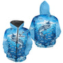 Maillot Pêche Brochet Bleu Personnalisé - Design Anti-UV - Zippe Hoodie Homme
