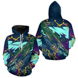 Maillot Pêche Brochet & Canne 3D - Personnalisé Bleu & Violet - Hoodie Homme