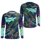 Maillot Pêche Brochet & Canne 3D - Personnalisé Bleu & Violet - Long Sleeves Homme