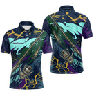 Maillot Pêche Brochet & Canne 3D - Personnalisé Bleu & Violet - Polo Homme