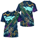 Maillot Pêche Brochet & Canne 3D - Personnalisé Bleu & Violet - T-Shirt Homme