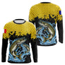 Maillot Pêche Brochet Jaune & Noir - Style Drapeau France - Long Sleeves Homme