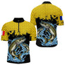 Maillot Pêche Brochet Jaune & Noir - Style Drapeau France - Polo Zippé Homme