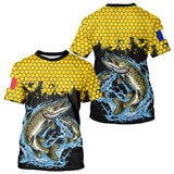 Maillot Pêche Brochet Jaune & Noir - Style Drapeau France - T-Shirt Homme