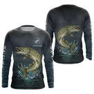 Maillot Pêche Brochet Personnalisé - Gris Dark - Long Sleeves Homme