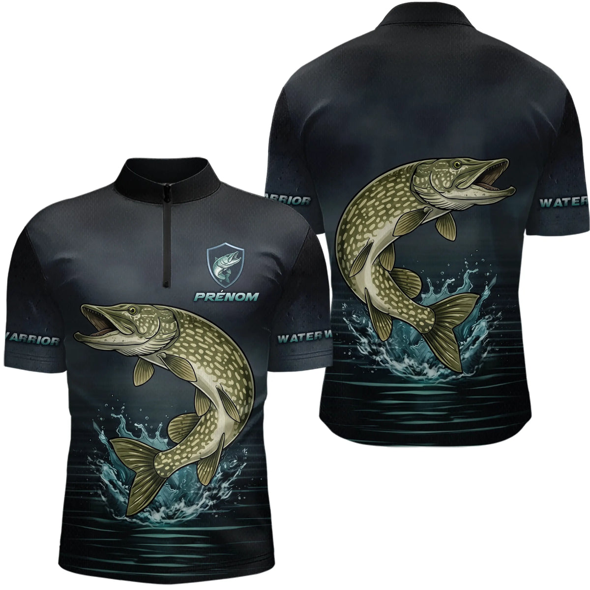 Maillot Pêche Brochet Personnalisé - Gris Dark - Polo Zippé Homme