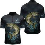 Maillot Pêche Brochet Personnalisé - Gris Dark - Polo Zippé Homme
