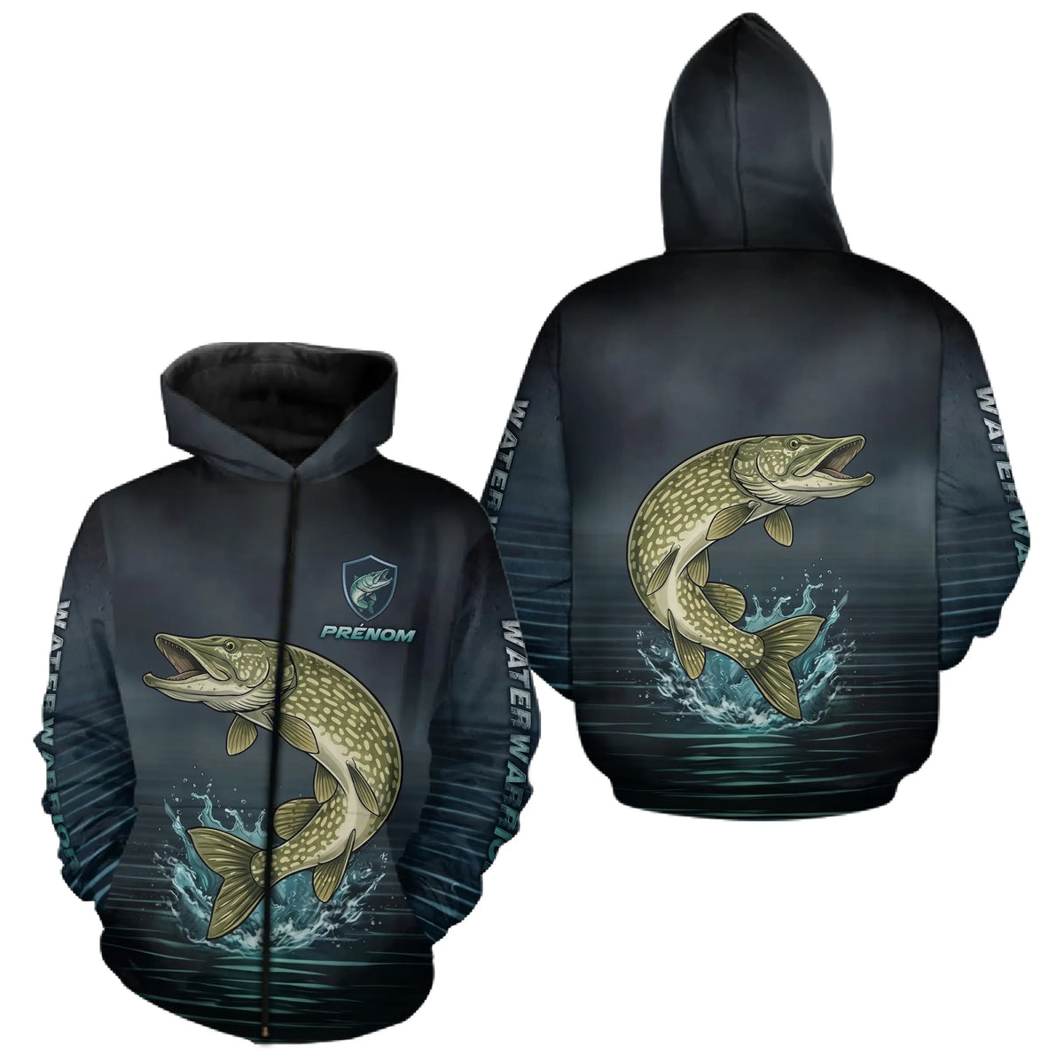 Maillot Pêche Brochet Personnalisé - Gris Dark - Zippé Hoodie Homme