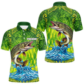 Maillot Pêche Brochet Vague Vert - Le Style Carnassiers - Polo Homme