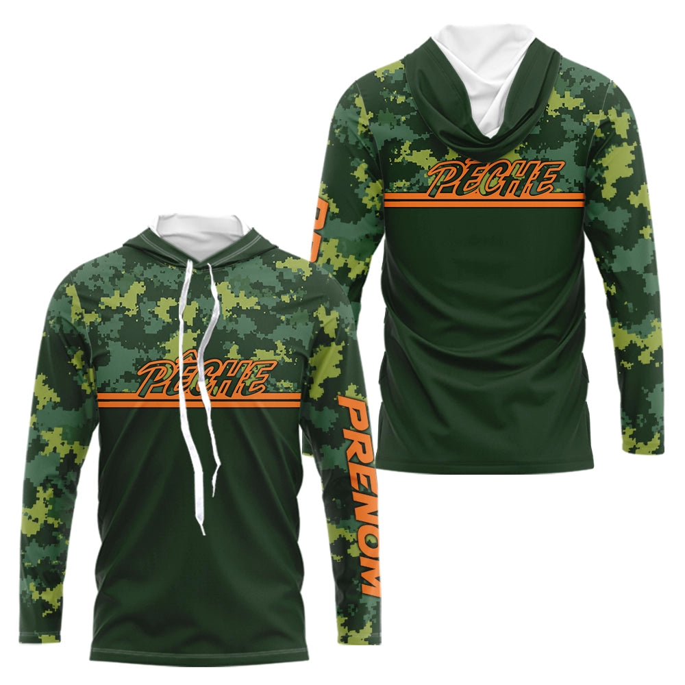 Maillot Pêche Camouflage Personnalisé - Vert & Orange Homme - Long Sleeves Hoodie Homme
