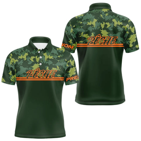 Maillot Pêche Camouflage Personnalisé - Vert & Orange Homme - Polo Homme