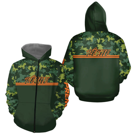 Maillot Pêche Camouflage Personnalisé - Vert & Orange Homme - Zippé Hoodie Homme
