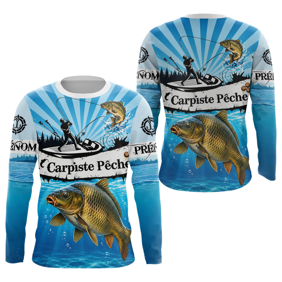 Maillot Pêche Carpe Bleu Manches Longues - Sportif Homme - Long Sleeves Homme