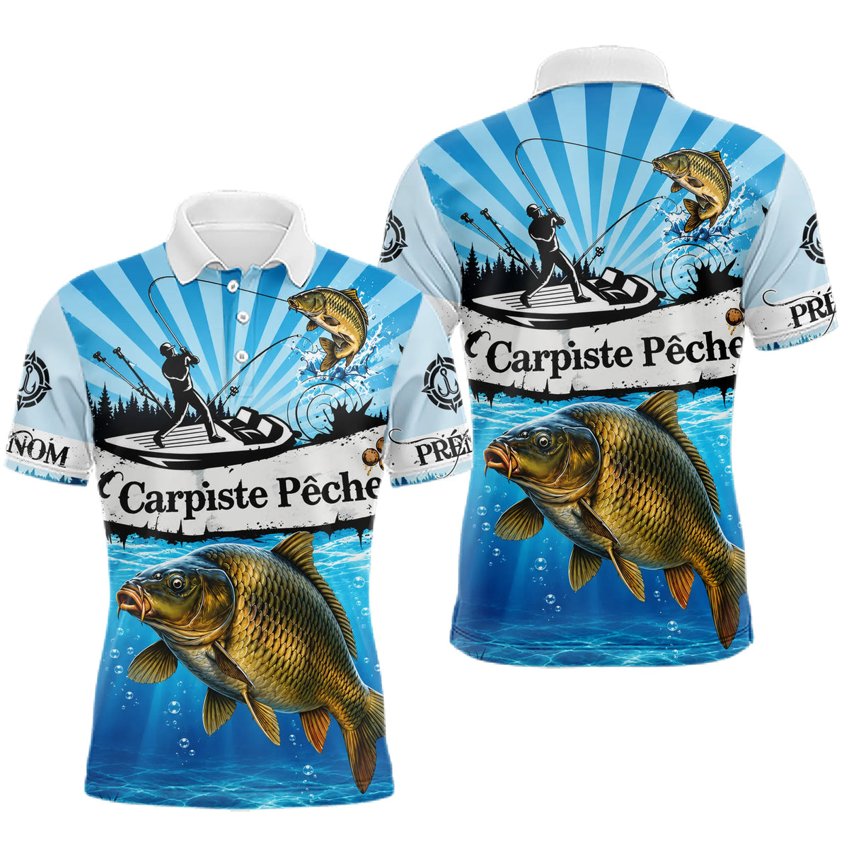 Maillot Pêche Carpe Bleu Manches Longues - Sportif Homme - Polo Homme