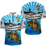 Maillot Pêche Carpe Bleu Manches Longues - Sportif Homme - Polo Zippé Homme