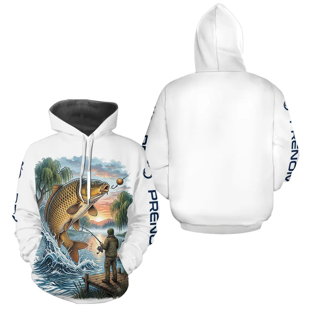 Maillot Pêche Carpe & Coucher du Soleil - Blanc Homme - Hoodie Homme