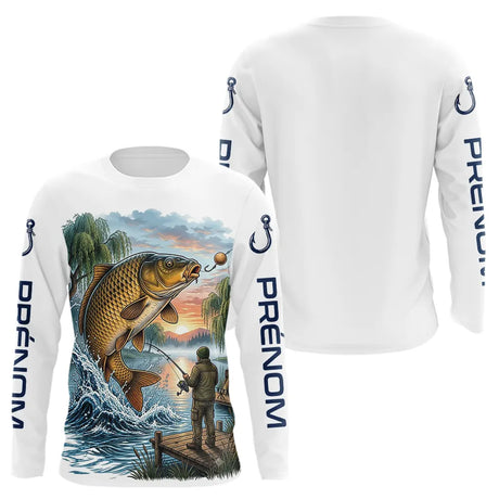 Maillot Pêche Carpe & Coucher du Soleil - Blanc Homme - Long Sleeves Homme