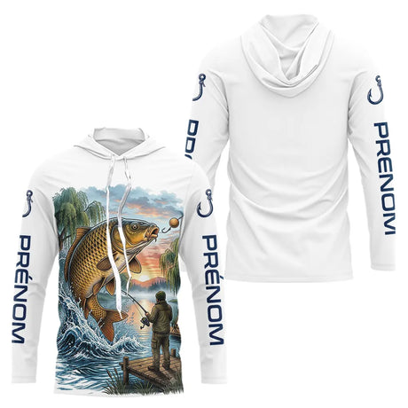 Maillot Pêche Carpe & Coucher du Soleil - Blanc Homme - Long Sleeves Hoodie Homme