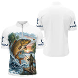 Maillot Pêche Carpe & Coucher du Soleil - Blanc Homme - Polo Zippé Homme