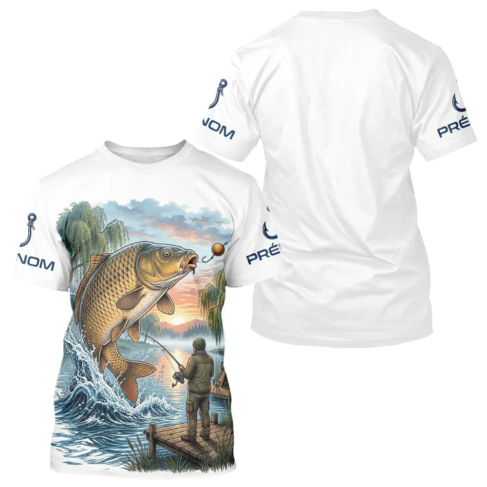 Maillot Pêche Carpe & Coucher du Soleil - Blanc Homme - T-Shirt Homme