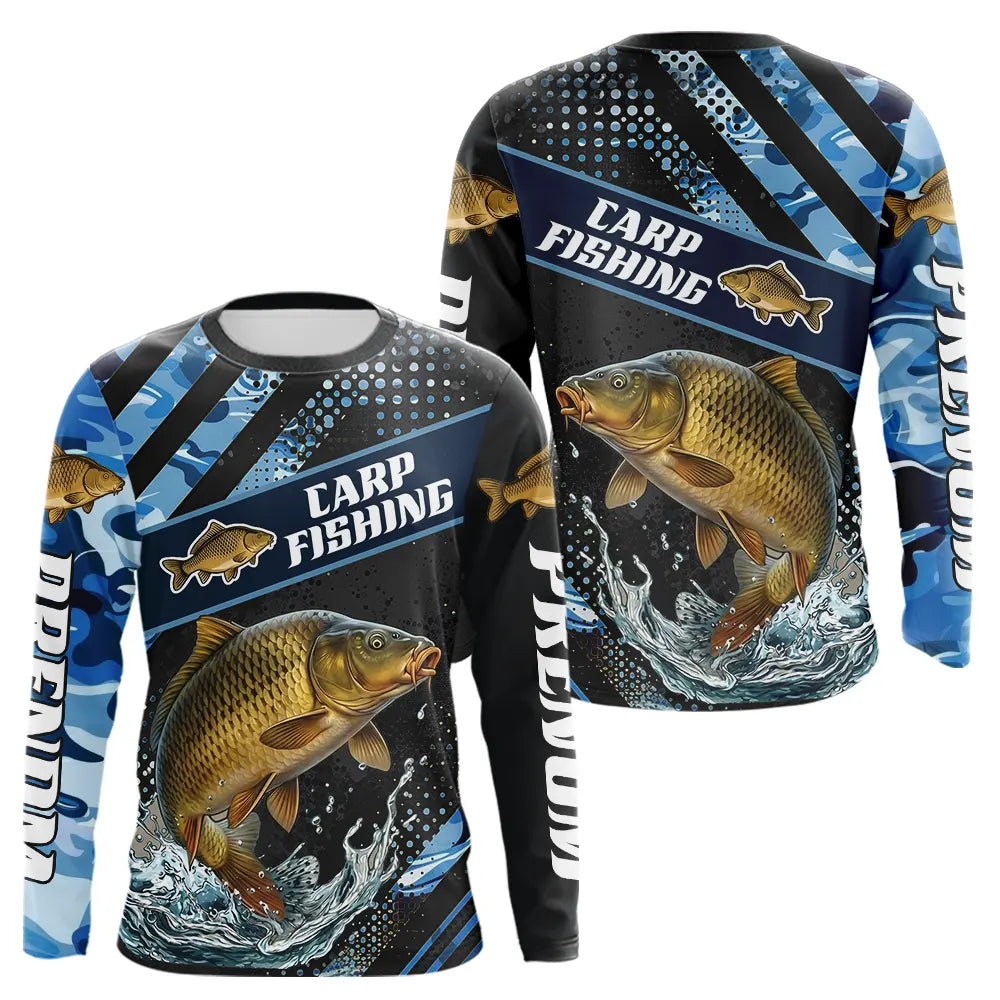 Maillot Pêche Carpiste Bleue à Manches Longues - Homme Personnalisé - Long Sleeves Homme