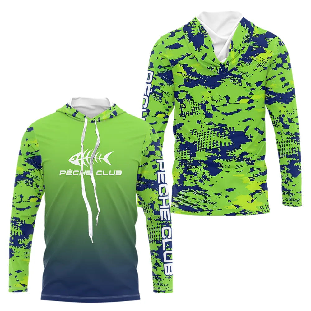 Maillot Pêche Club Vert Fluo Anti-UV - Personnalisé Homme - Long Sleeves Hoodie Homme
